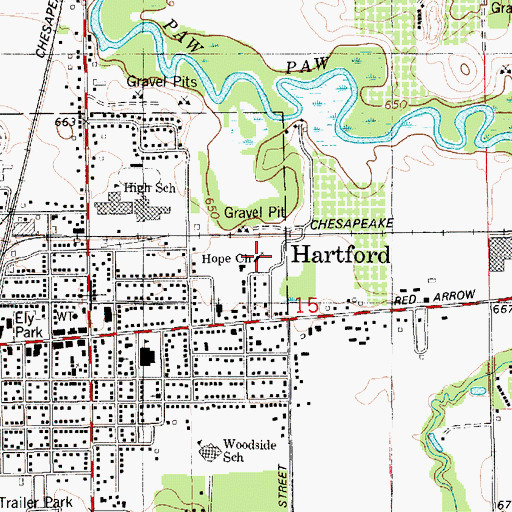 Topographic Map of Hope Church, MI