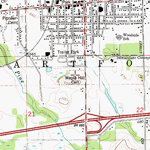 Topographic Map of Maple Hill Cemetery, MI