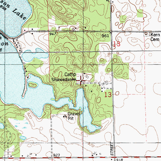 Topographic Map of Camp Shawadasee, MI