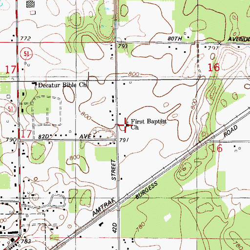 Topographic Map of First Baptist Church, MI