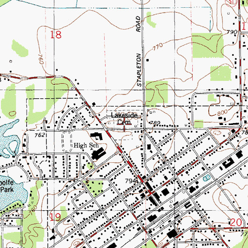 Topographic Map of Lakeside Cemetery, MI