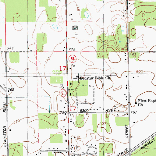 Topographic Map of Decatur Bible Church, MI