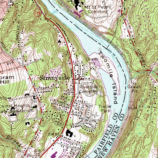 Topographic Map of Sunnyside, CT