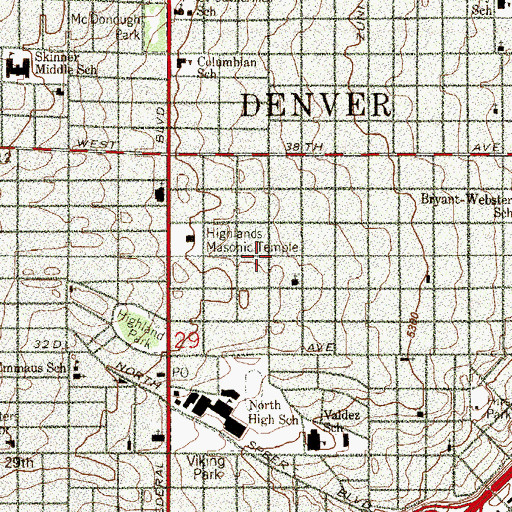 Topographic Map of Potter Highlands Historic District, CO