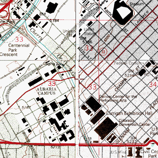 Topographic Map of Larimer Square Historic District, CO