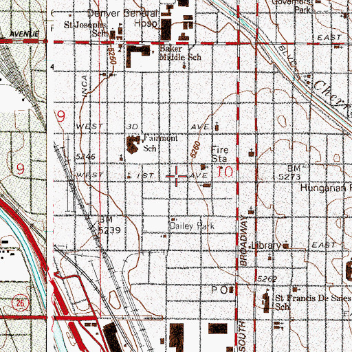 Topographic Map of Baker Historic District, CO