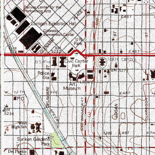 Topographic Map of Denver Public Library, CO