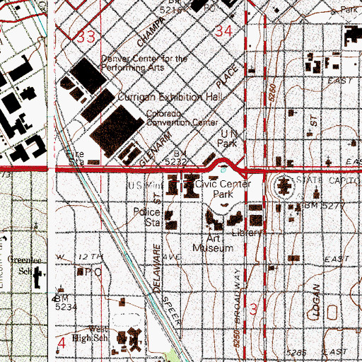 Topographic Map of City And County Building, CO