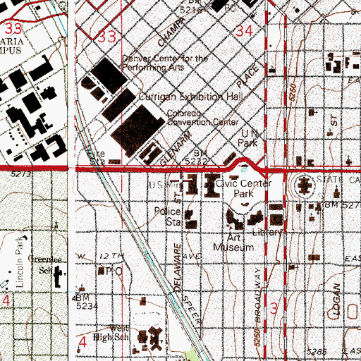 Topographic Map of Denver Mint, CO