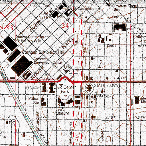 Topographic Map of Denver Post Tower, CO