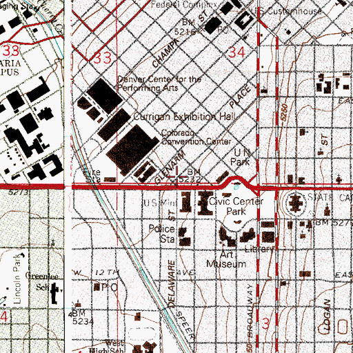 Topographic Map of Denver Firefighters Museum, CO