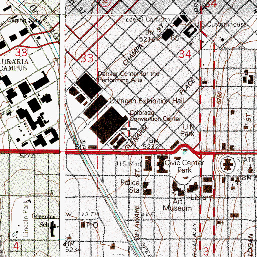 Topographic Map of Denver Athletic Club, CO