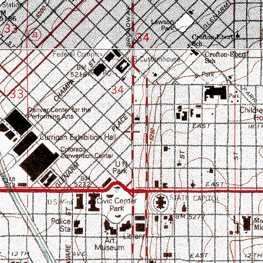 Topographic Map of Mile High Center, CO