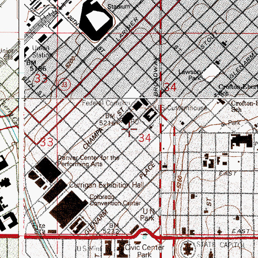 Topographic Map of City Center Tower, CO