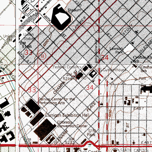 Topographic Map of The Byron White United States Courthouse, CO