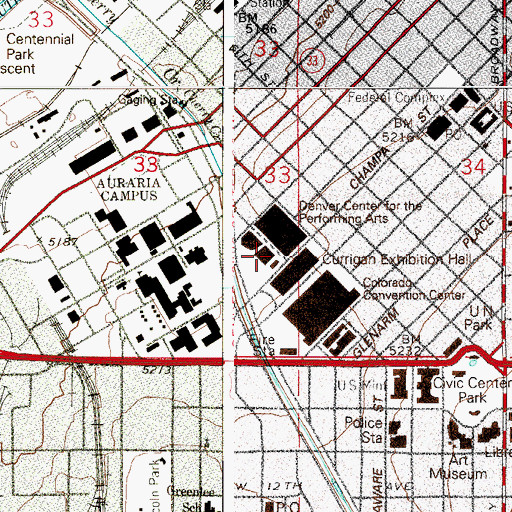 Topographic Map of Boettcher Concert Hall, CO