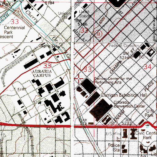 Topographic Map of Denver Tramway Building, CO