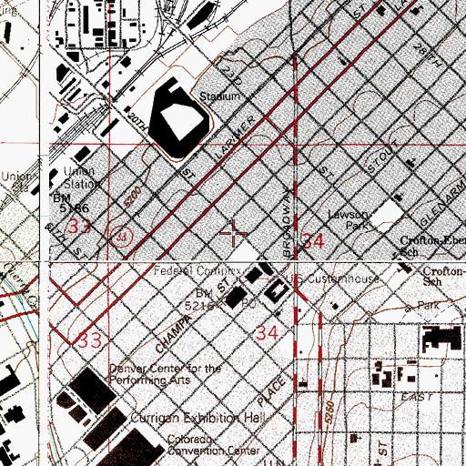 Topographic Map of Twentieth Street Recreation Center, CO