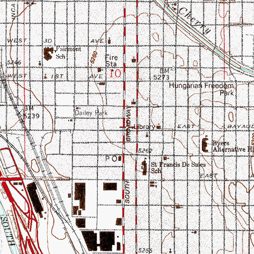 Topographic Map of Denver Public Library Ross - Broadway Branch, CO