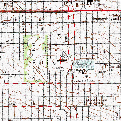 Topographic Map of Boettcher Conservatory, CO