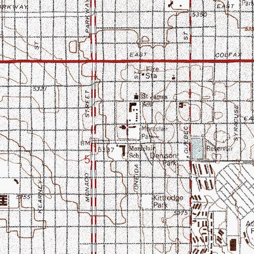 Topographic Map of Montclair Civic Building, CO