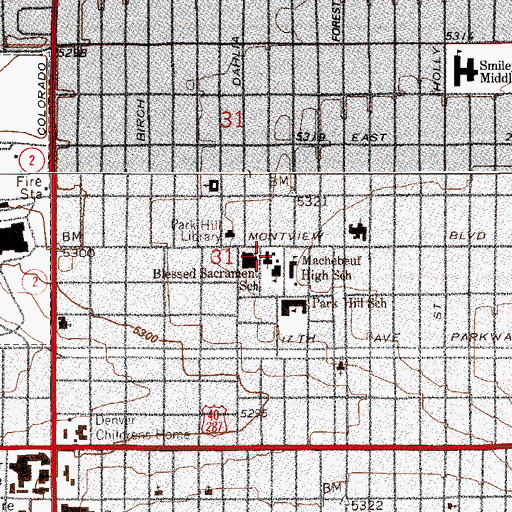 Topographic Map of Blessed Sacrament Catholic Church, CO