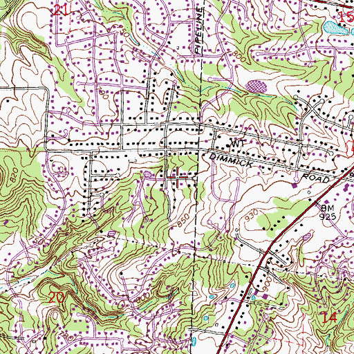 Topographic Map of Robinhood Hills, OH