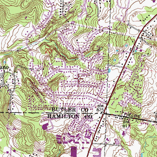 Topographic Map of Rolling Woods, OH