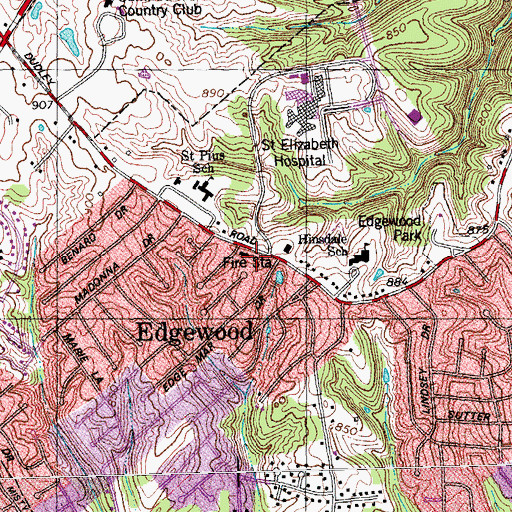 Topographic Map of Edgewood City Hall, KY