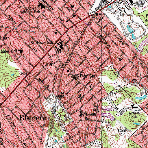 Topographic Map of Elsmere City Hall, KY