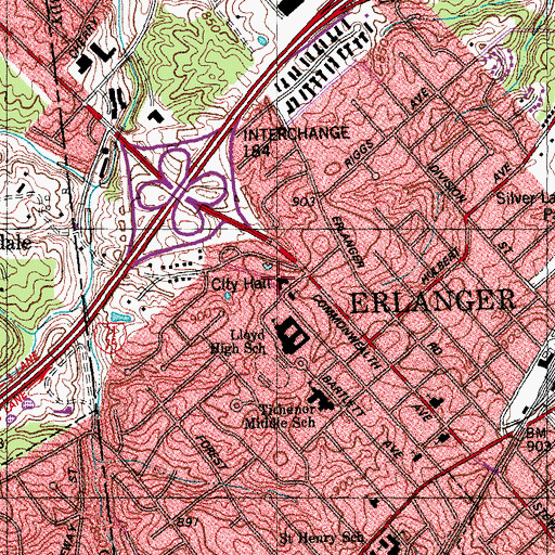 Topographic Map of Erlanger City Hall, KY