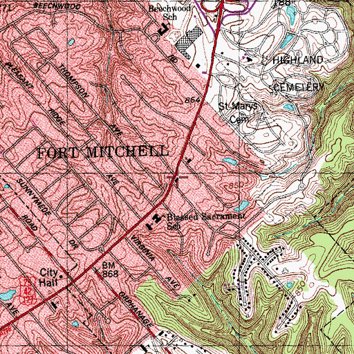 Topographic Map of Fort Mitchell City Hall, KY