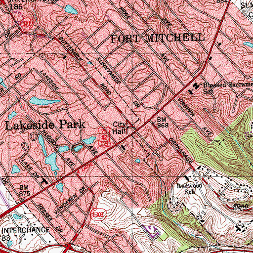 Topographic Map of Lakeside Park City Hall, KY