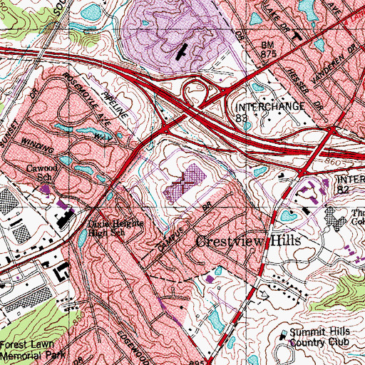 Topographic Map of Crestview Hills Mall Shopping Center, KY