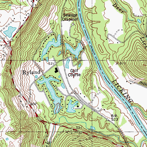 Topographic Map of Ryland Lakes Golf Course, KY