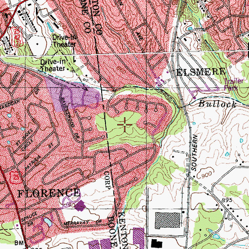 Topographic Map of Covered Bridge Park, KY