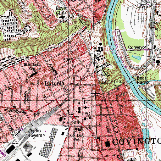Topographic Map of Covington Fire Department Company 8, KY