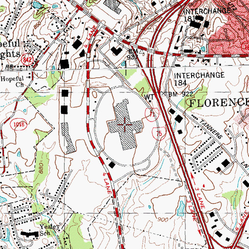Topographic Map of Florence Mall Shopping Center, KY