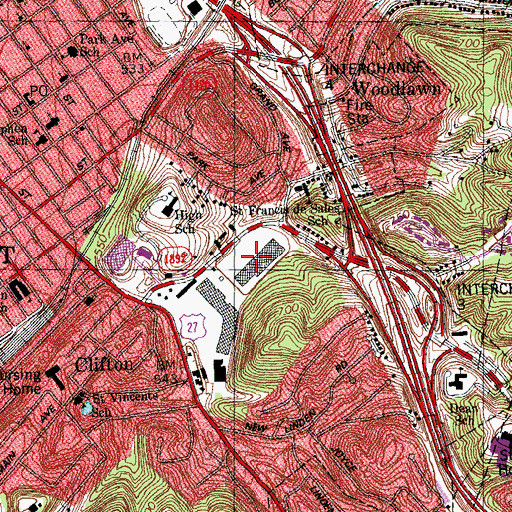 Topographic Map of Newport Plaza Shopping Center, KY