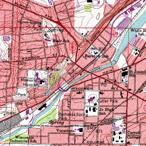 Topographic Map of Waukesha Fire Department Station 1, WI