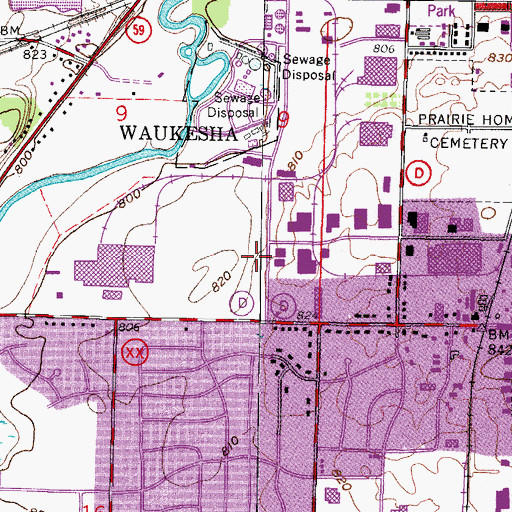 Topographic Map of Waukesha Fire Department Station 3, WI