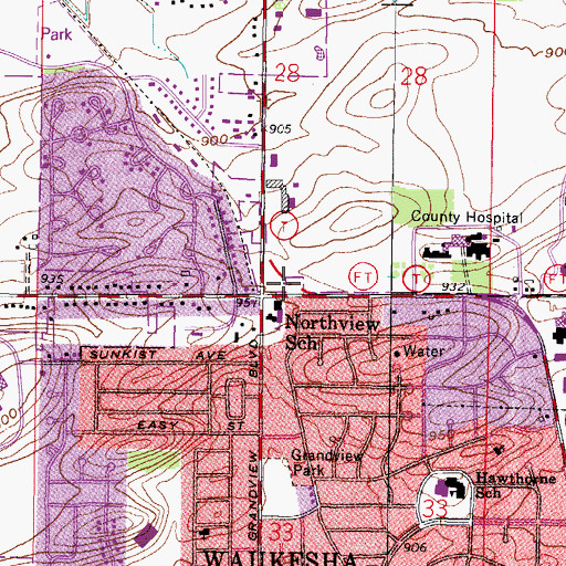 Topographic Map of Waukesha Fire Department Station 4, WI