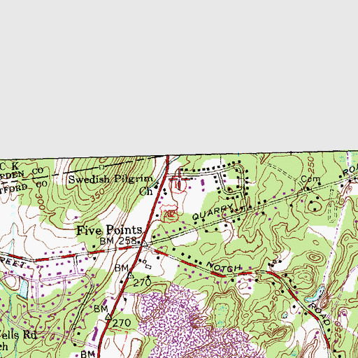 Topographic Map of Swedish Pilgrim Church, CT