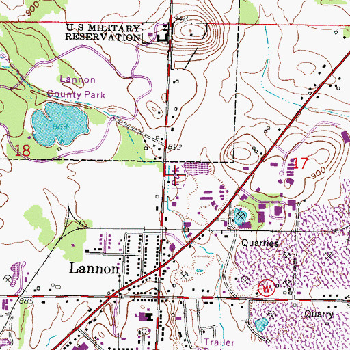 Topographic Map of Lannon Village Park, WI