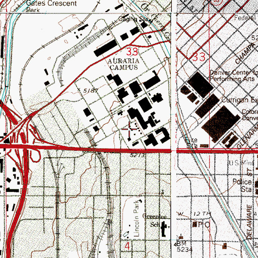 Topographic Map of Auraria Ninth Street Historic District, CO