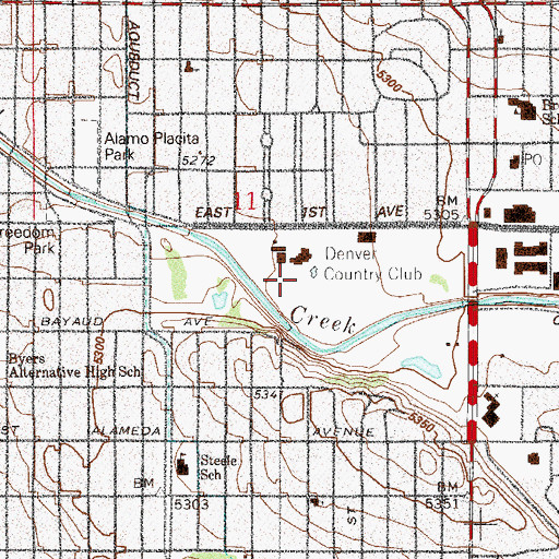Topographic Map of Country Club Historic District, CO