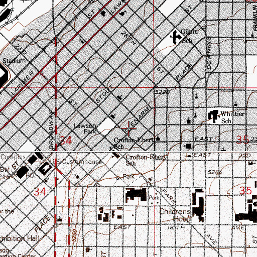 Topographic Map of Glenarm Place Historic Residential District (historical), CO