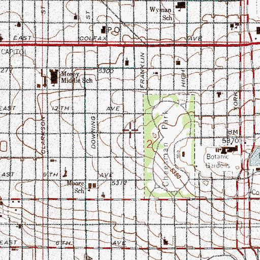 Topographic Map of Humboldt Street Historic District, CO