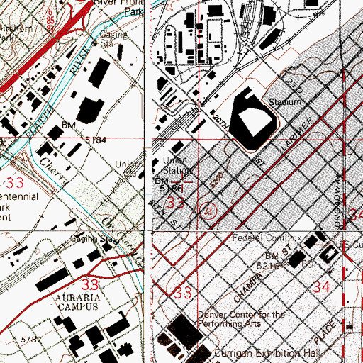 Topographic Map of Lower Downtown Historic District, CO
