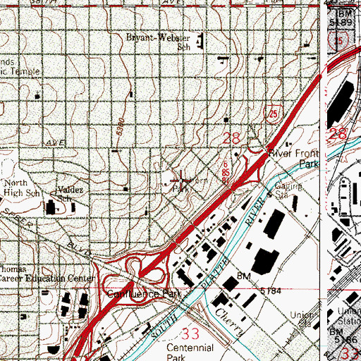Topographic Map of Old Highland Business District, CO